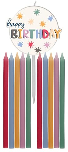 Folat 26870 Geburtstag Dekoration weiß mit bunten Sternen - Kerzen Set - Starburst - 9,5 cm - 11 Stück - Fröhlich und farbenfroh für Kinder und Erwachsenen Geburtstag
