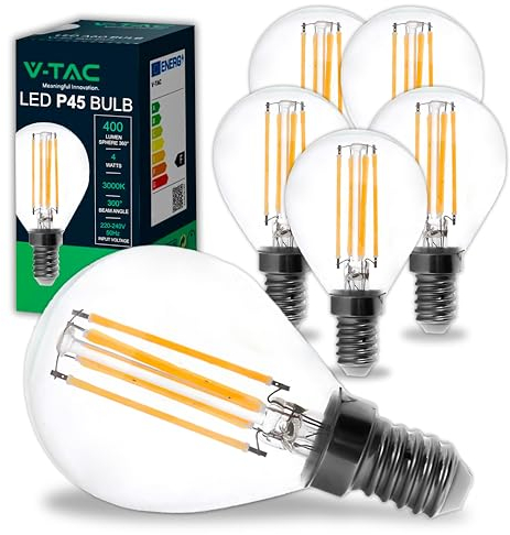 V-TAC 6x Lampadine LED Filamento P45 Attacco E14-4W (Equivalenti a 35W) - 400 Lumen - Lampadina Pallina da Golf - Massima Efficienza e Risparmio Energetico - Luce Bianca Calda 3000K