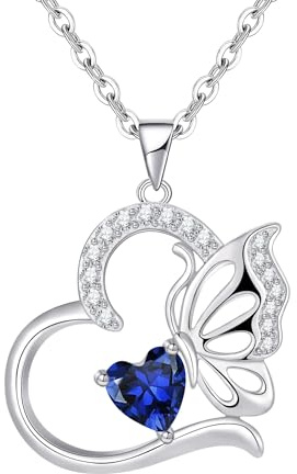 Silverhalsband för kvinnor Hjärta Fjäril September Birthstone Hänge Halsband Smycken Presenter för Kvinnor/Flickor Årsdag Födelsedag Mors Dag Jul Alla hjärtans dag