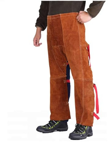 FaroLy Leder-Schweißerhose für Erwachsene Sicherheits-Beinschutz mit Kreuzriemen Hitze- und Flammenbeständig mit Werkstattmechanikern Schmieden (Color : Brown, Size : L)