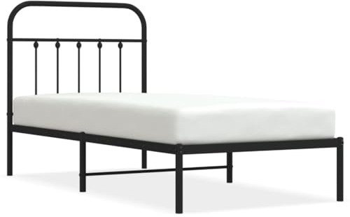 ZQQLVOO Bed Frame Lattenrost Palettenbett Bodenbett Bettgestell mit Kopfteil Metall Schwarz 90x190 cm