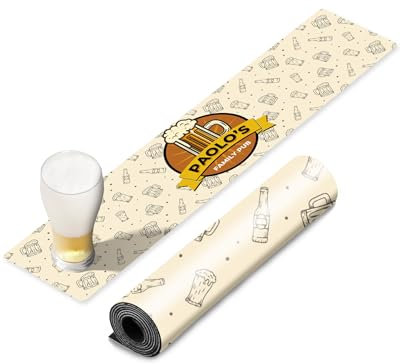 TheDogTagCo Chemin de bar personnalisé crème avec graphiques noirs de pub, dos antidérapant, résistant aux taches, texte personnalisé, fabriqué au Royaume-Uni
