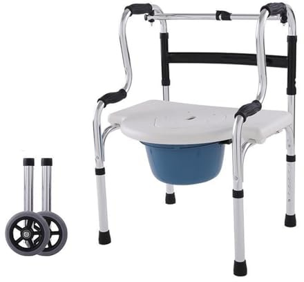 Deambulatore da Interno per Anziani 2 Ruote,Rollator Deambulatori Pieghevole Regolabile in Altezza,Sedia da Toilette Carrello Deambulatore per Anziani,Girello per Anziani con Seduta con WC(A)