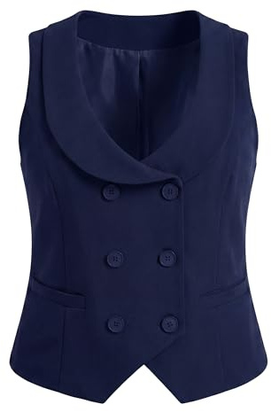 Agnes Orinda Women Plus Size Suit Vest Lapel Double Breasted Waistcoat | Vintage Lapel Collar Dressy Fully Lined Sleeveless Jacket with 2 Pockets Business Casual Office Work