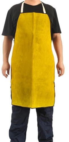 Tablier de soudeur réglable en cuir anti-flamme sans manches pour protection contre les éclaboussures, jaune, 90cm * 60cm