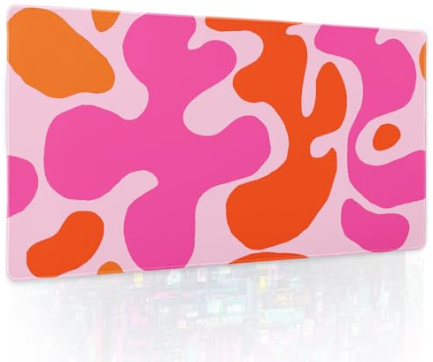 Kawani Preppy Grand tapis de souris de jeu avec base en caoutchouc antidérapant et bords cousus pour ordinateur de bureau, 61 x 35,6 cm, rose et orange