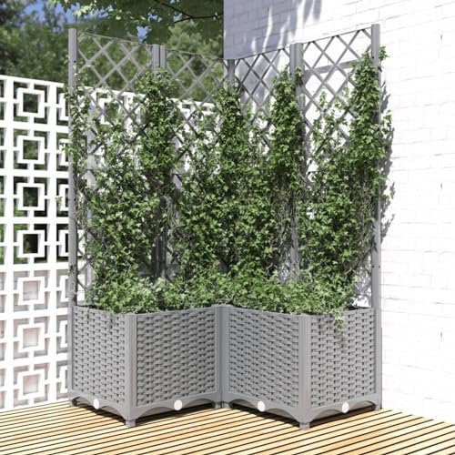 Iiaky Pflanzkübel mit Rankgitter PflanzküBel Mit Rankgitter Spalier Rankgitter Blumenkasten Mit Rankgitter Hellgrau 80x80x136 cm PP