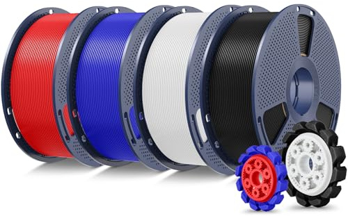 SUNLU PLA+2.0 3D Printer Filament Bundle, 4KG Upgrade PLA+ Filament 1.75mm, Tougher and Stronger, Dimensional Accuracy +/-0.02mm, 1KG per Spool, 4 Packs, 4KG Total, Black+White+Klein Blue+Red