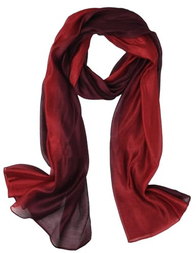 Amexo Damen Seidenschal, Farbverlauf Baumwolle Seidentuch Halstuch Modisch Elegant Schals, Sonnenschutz-Schals Tücher Wickel Ganzjährig 200x90cm (Verlauf - Weinrot)