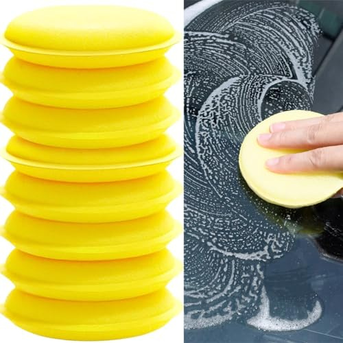 12 Pcs Foam Car Wax Applicator Pad Foam Applicator Pads Detailing Round 4 inch Polishing Sponges for Car Wax Applicator Pad Yellow