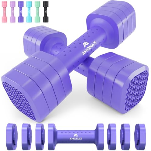 Amonax Justerbart hantelset, 0,9 kg/1,4 kg/1,8 kg/2,3 kg hantelpar, 4-i-1 vikter hantlar set kvinnor män, gratis vikter för hemmagym, träning handvikter för styrketräning