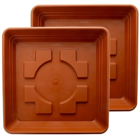 Sottovaso 28 x 28 cm per vasi grandi esterni (set da 2 pezzi) extra robusti, in terracotta per vasi di fiori di grandi dimensioni, in plastica protetta dai raggi UV, made in Germany