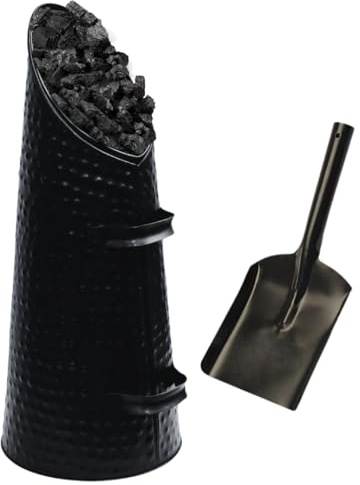Trendi Hammered Anthracite Coal Bucket Scuttle Hod with Metal Handles | Steel Black Heavy Duty Fireplace Fire Side Powder-Coated Ellipse Galvanised (Coal Hod with Shovel)