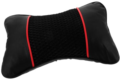 Beatifufu Car Neck Pillow Car Headrest Pillow Black and Red Full Leather Polyester Mesh High Elasticity Breathable Neck Support for Driving and Gaming Chairs for Travel and Sleeping