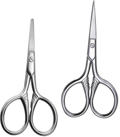 DECOMELODY 2pezzi Forbici Professionali Per Sopracciglia in Acciaio Resistente Piccole Forbici Per Peli Del Viso Strumenti Per Rifinire La Barba Ciglia Precisione Comode Da Trasportare