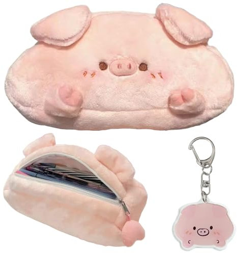 Mäppchen, Bleistifttasche mit Schweinchen Motiv, Mit Schweineanhänger, Federmäppchen Rosa für Mädchen Teenager, Federtasche Stiftetasche Stiftemappe Pencil Case Schulmäppchen für Schule, Büro