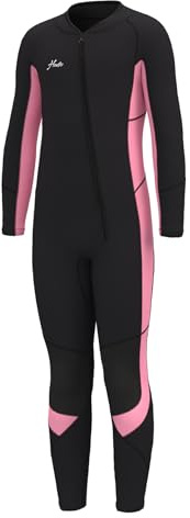 Hevto Kids Wetsuit for Girls Toddler Size 10 Child Youth 3/2mm Neoprene Full Wet Suit Front Zip Thermal Swimsuit Swimming in Cold Water (K3-Pink, 10)