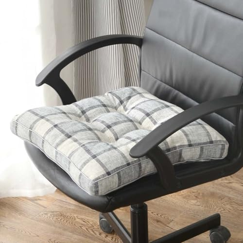 Kongdson Comfortable Chair Cushion, Armchair Booster & Floor Cushion, 10cm Thick Padding Soft Seat Pad for Dining Chairs Indoor, Outdoor Home, Patio, Garden, Office, (50x50cm,Gray Grid)