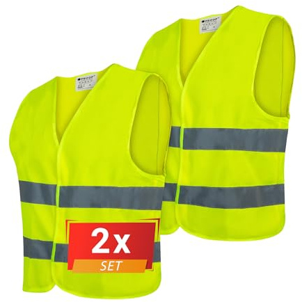 PROOF COMFORT & SAFETY Gilet De Sécurité Jaune Gilet De Voiture Haute Visibilité Avec Bandes Réfléchissantes Pour Adultes Conducteurs Travailleurs Constructeurs 2 Pièces Jaune S