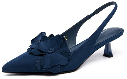 Coutgo Womens Slingback Kitten Heels Flower Closed Pointed Toe Pumps Wedding Party Dress Sandals Shoes