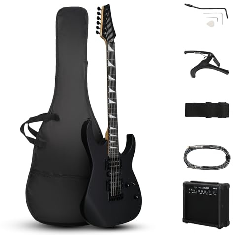 Bonnlo 39 Electric Guitar Beginner Kit with 20W Amp, HSH Pickups Electric Guitars with Cable Strap Picks Bag, Full Accessories for Beginner (Matte Black)