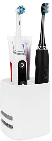 Linkidea Portaspazzolino elettrico per il bagno,organizer in plastica per dentifricio,supporto da tavolo a 3 scomparti compatibile con Oral-B iO Series,Philips Sonicare ProtectiveClean(cornice bianca)