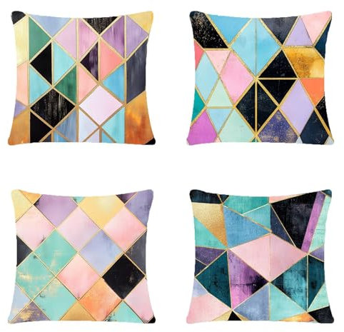 4 Stück Outdoor Kissen 80x80cm Samt Material Balkon Dekoration, Outdoor Kissen Farbe Geometrie Doppelseitiger Druck, Sehr geeignet für Camping im Freien Garten Bank Terrassen Auto Dekorationjy-96