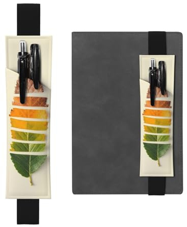 WXWJSHMGC Stiftehalter mit Blätteraufdruck, verstellbar, elastisches Band, PU-Leder, Stifteetui für Hardcover-Journals, Notizbücher für Schulanfang, 2 Stück, Schwarz , Einheitsgröße