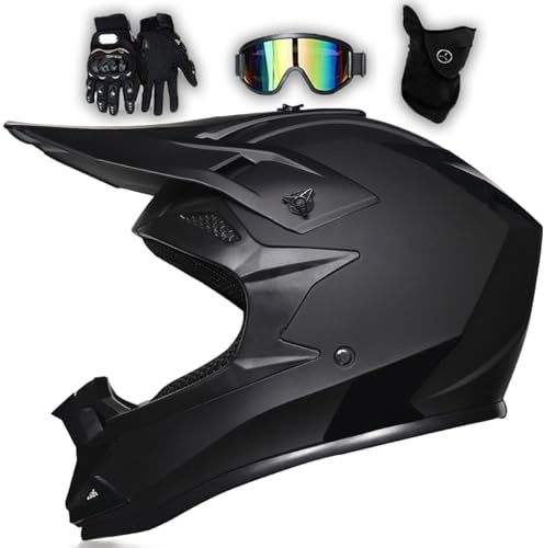MODRYER Motocross Helm Fullface Downhill Motorradhelm Mit Brille Handschuhe Maske, Kinder Erwachsene MTB Helm Enduro Integralhelm ATV Quad BMX MTB Helmet Für Damen Herren,Matte Black-L