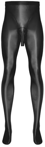 Riismen Hombres Medias Brillantes Con Abertura Altamente Elásticas Leggings Nylon Pantimedias Calcetines Sissy Lencería Ropa Interior Sexy Negro L