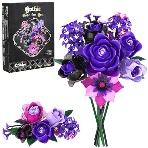 Coodoo Building Toys Building Flowers Blocks Gifts for Girls,Ensemble de Construction Bouquet de Roses Gothiques, Compatible Lego - Décoration Halloween