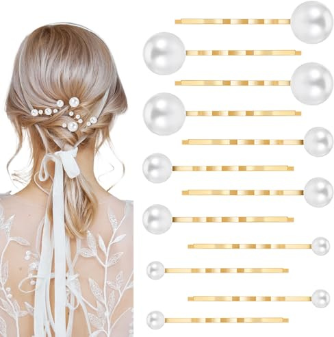 Nogeqi 12 PCS Pearl Bobby Pins Vintage Pearl Hair Pins Decorative Hair Grips for Women Lady Girls Wedding Birthday Prom Party Christmas 3 Sizes