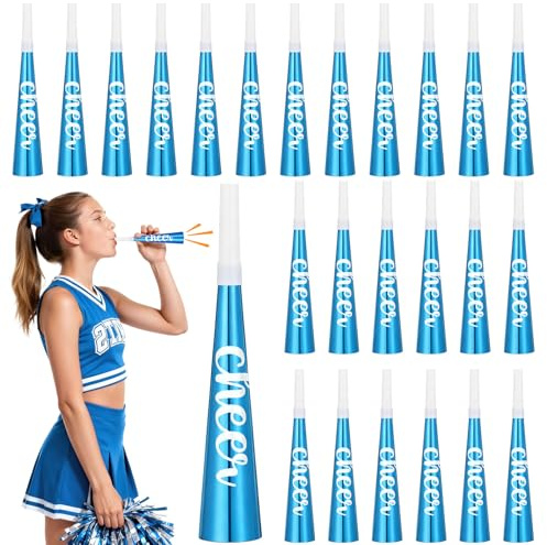 Lenwen 24 Pcs Football Party Decorations Party Noise Makers Bulk for Football Cheerleader Gifts Cheering Trumpet Horn Metallic Blue for Birthday Game Decor Favor Team Sports Events Accessories