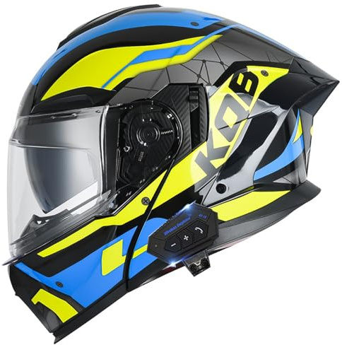 Frcychri Casque De Moto Modulaire Bluetooth, Casque Moto Homme Avant Rabattable Modulaire avec Double Visière Anti-Buée, Homologué ECE, Casque Moto pour Hommes/Femmes B,X-Large