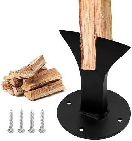 Cuneo spaccalegna manuale, cuneo spaccalegna, cuneo separatore per legno, cuneo in acciaio e legno, nero, con 4 fori e viti di montaggio