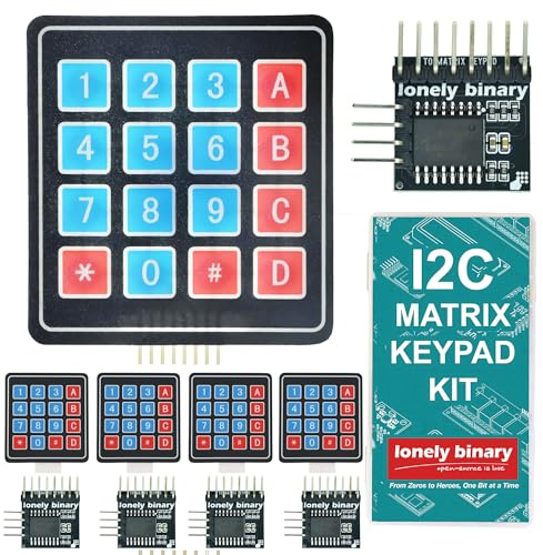 LONELY BINARY 5-Sets I2C Soft 4x4 Matrix Keypad Kit - 5pcs Soft Membrane Keypads 4 x 4 16 Keys Keyboard Switch Module, 5pcs I2C Adapters for GPIO Savings for Arduino, Raspberry Pi, ESP32 Projects