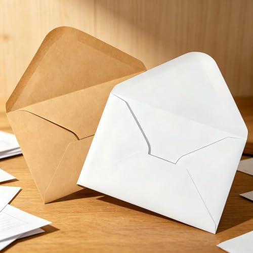 KQDRAVINE 60 Briefumschläge C6, 11×16 cm Kuvert Umschläge in Weiß und Kraftfarbe Blickdicht, Briefumschläge ohne Fenster für Umschläge Weihnachten Hochzeit Karten