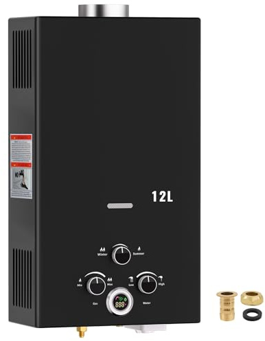 Gas Water Heater,12L Outdoor Instant Water Heater with Digital Display and Multi-Protection for Indoor Shower,Kitchenette,Laundry Room,Courtyards,Camping Outdoor Shower