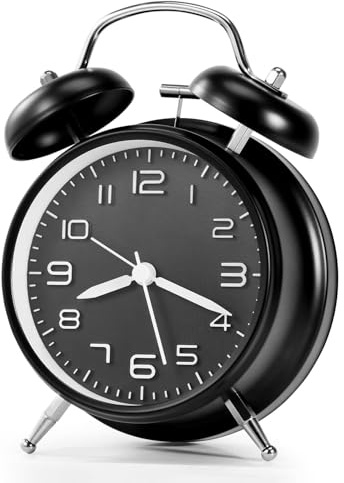 DUPELEC Réveil Matin Analogique, sans Tic-tac, Réveil Sonore pour Les dormeurs Profonds, Alarme avec rétroéclairage e Fonction Snooze, Horloge de Table, Style Simple rétro, à Piles (Non Inclus)