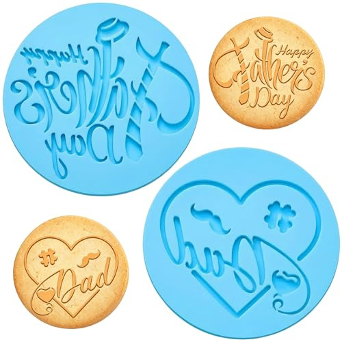 2 Pcs Father’s Day Cookie Stamps – Happy Father’s Day Embosser and Dad Cookie Cutters Stamps, Plastic Baking Molds for lcing Fondant Frosting Sugar Paste Cake Cookies Baking Decorations