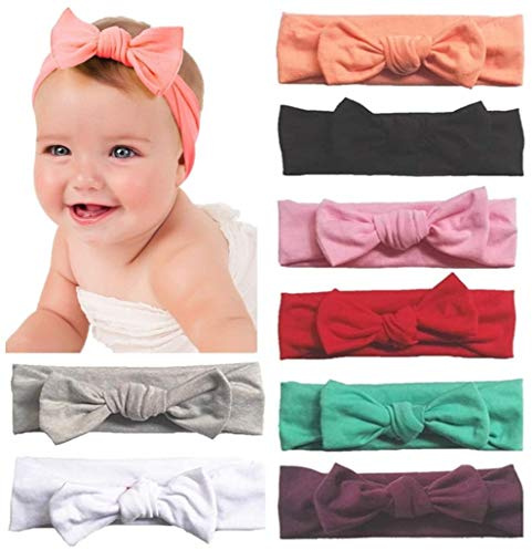 Toptim Baby Headbands Cotton Knotted, Girl's Rabbit Ear Hairbands for Newborn,Toddler 8-Pack (Multicoloured, one size)