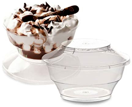 PZ 50 MONOPORZIONE CC 200 PER MOUSSE SEMIFREDDI + COPERCHIO COPPETTA TRASPARENTE PER DOLCI GELATI YOGURT E DESSERT