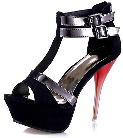 GATUXUS Open Toe Women Platform High Heel Shoes Strappy Pump for Party Prom (US 10, Black 3)