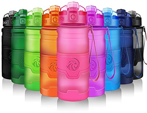 ZORRI Water Bottles, BPA Free & Leak proof, 14oz/ 17oz/ 24oz/ 32oz 1 litre Tritan Sports Water Bottle for Cycling, Running, Gym, Outdoor| With Ice Filter, Bottle Brush, 1-Click Pop Open Flip Lid