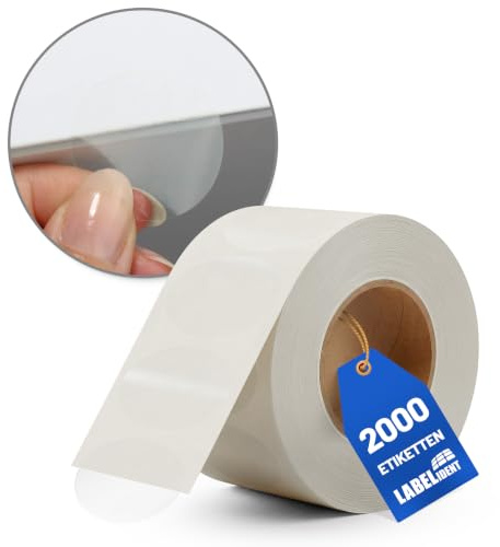 Labelident Verschlussetiketten Ø 40 mm transparent - 2.000 runde Klebepunkte auf Rolle, wasserfeste Siegel aus Folie stark klebend