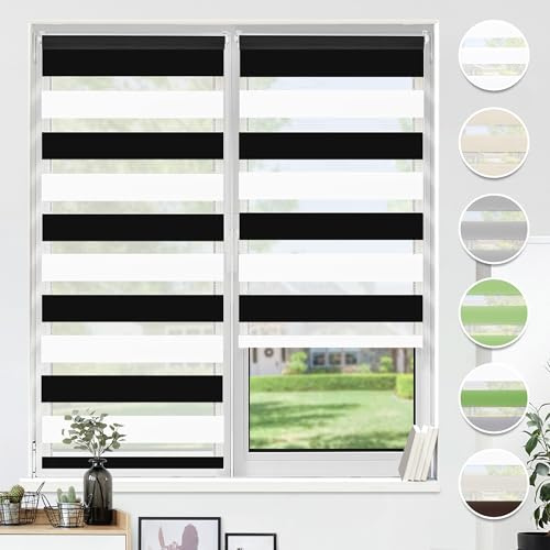 HOMEDEMO Doppelrollo Klemmfix ohne Bohren & mit Bohren, Rollos für Fenster und Tür, Weiss-schwarz, 80x150cm(BxH), Duo Rollo Klemmrollo lichtdurchlässig, Fensterrollo Sichtschutz