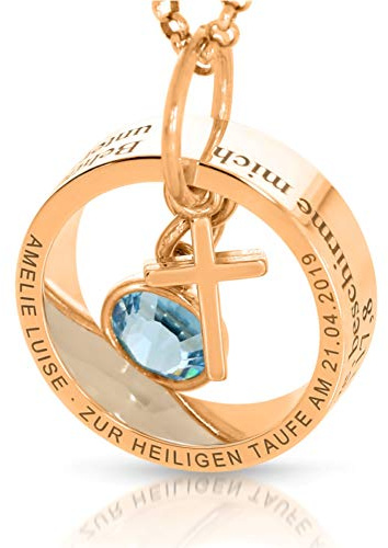 TAUFRING GRAVUR Taufkette roségold Kreuz Kette Taufspruch Kommunion Namenskette Text Taufschmuck Mädchen Junge Schmuck zur Taufe Geschenk Geburt Baby | HANDMADE IN GERMANY