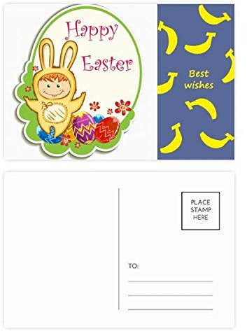 Happy Ostern Yellow Bunny Child Egg Culture Banana Postkarten-Set, Danksagungskarte, Mailing Seite, 20 Stück