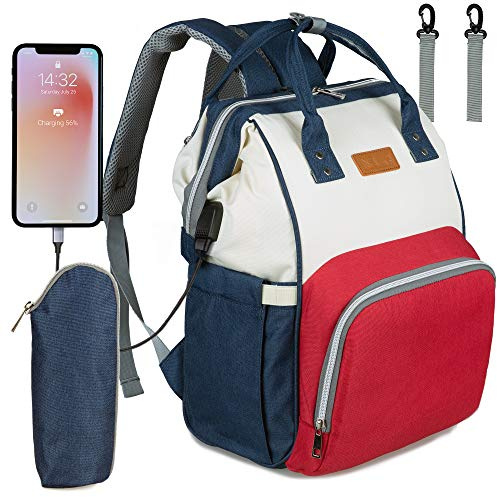 NEVEQ Babyblöjryggsäck, multifunktionell reseskötväska med USB, stor kapacitet med flera funktioner, Flerfärgad