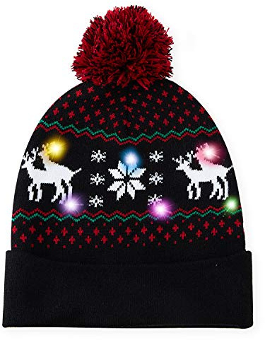 AIDEAONE Weihnachtsmütze Erwachsene Weihnachtsfeier Hut LED Mütze Weihnachten Weihnachtsmann Lustige Mütze mit Licht